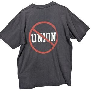 Vintage Anti-Union Vote NO Oneita Shirt Mens Large Black Pocket Made USA 90s